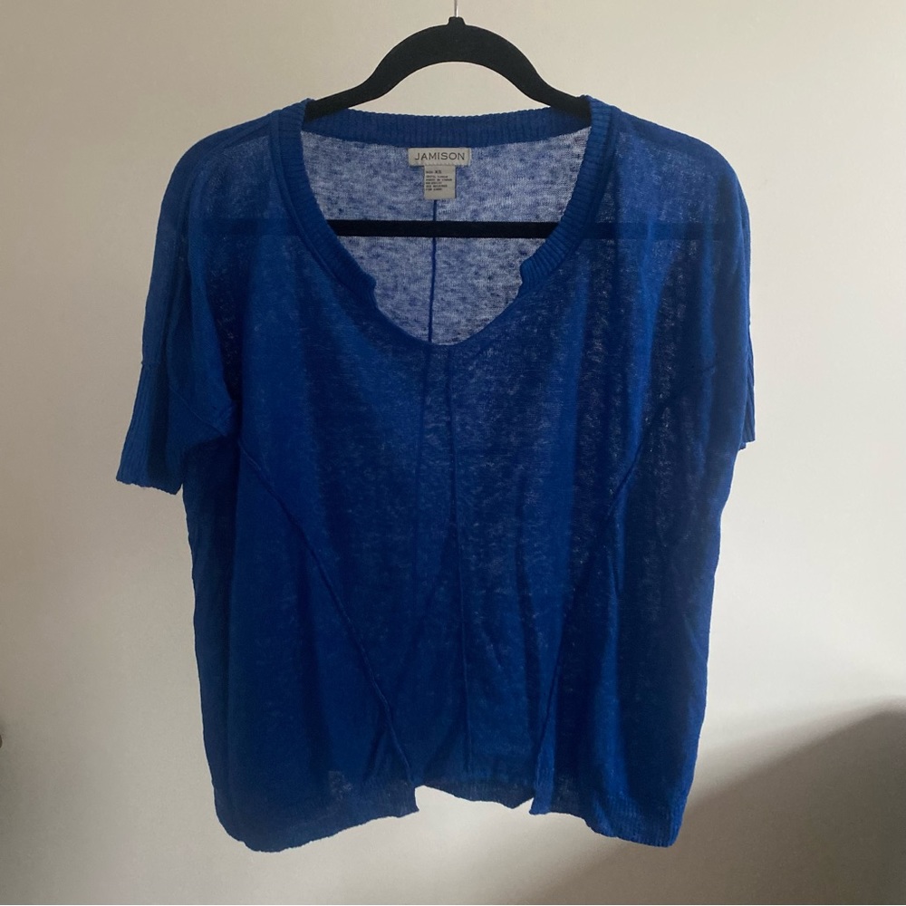 Blue Short Sleeve Linen Blouse Jamison